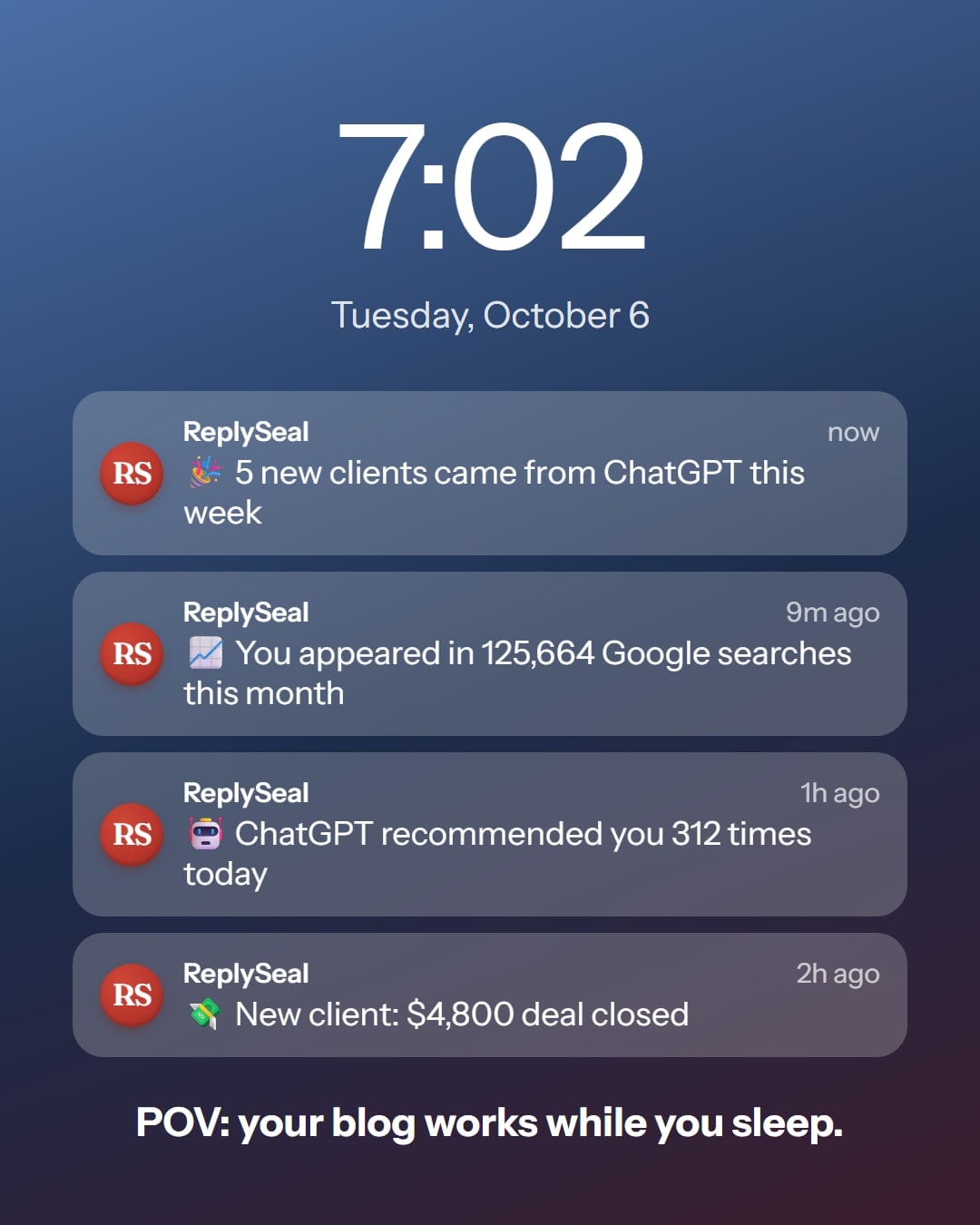 ReplySeal: a new article on your site every morning